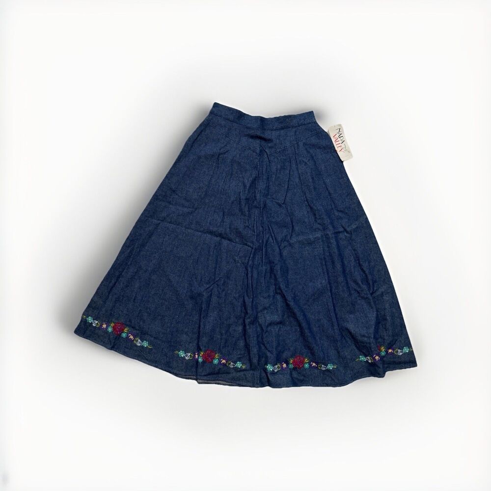 Napa Valley Jean Maxi Skirt Size 10 Embroidered Flower Blue Denim Western Modest